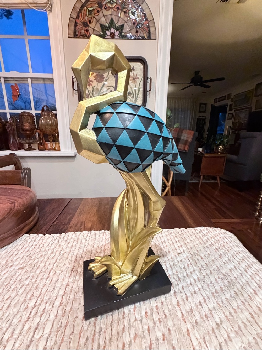 Gold & Teal Geometric Flamingo Sculpture - Home Art Accent Coastal